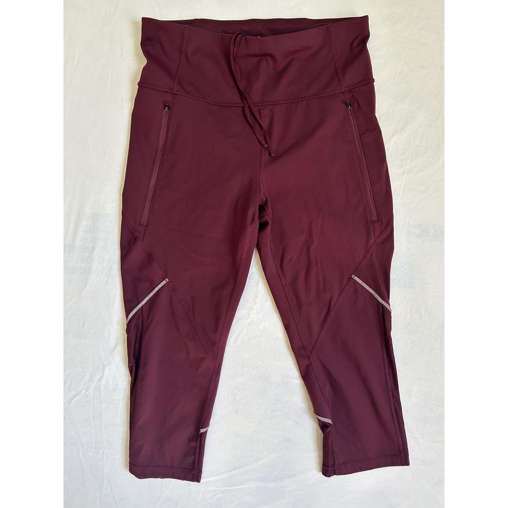 Xersion Quick-Dri Capri Leggings Womens Mesh Zipper Pockets Marion reflectors - Picture 2 of 6